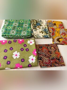 Vintage Fabrics From 1960’s and up Floral Paisley Green Blue Yellow Pink 2 P